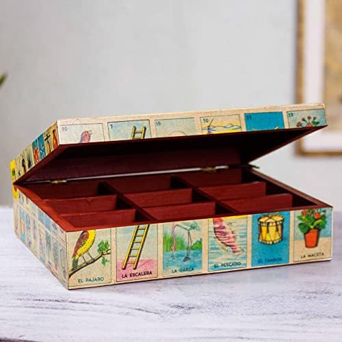 Декоративна кутија за дрво од нокика, разнобојно, мексиканска лотерија '