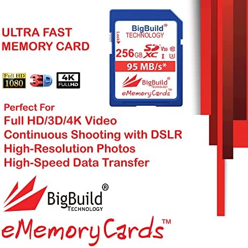 BigBuild Технологија 256gb Ултра Брз U3 SDXC 95mb/S Мемориска Картичка Компатибилна Со Leica C лукс, CL, D Лукс, D Лукс 7, M10-D/P
