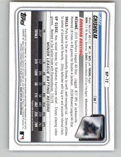 2020 Бауман Перспективи Камо бп-72 Џез Чишолм Рк Дебитант Мајами Марлинс МЛБ Бејзбол Тргување Картичка