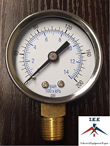 Притисок на компресорот за воздух/Хидрауличен Мерач 1.5 Страничен Држач за Лице 1/8 НПТ 0-200 ПСИ