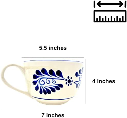 Каса Фиеста дизајнира широка керамичка кригла Талавера - рачно насликана мексиканска кригла од кафе - рачно изработена во Мексико - чаша чај за канцеларија и дома, м