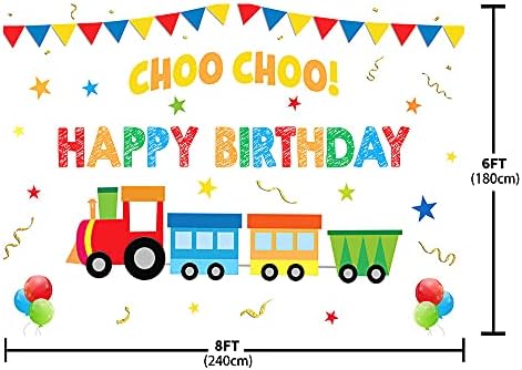 Ablin 8x6ft Среќен 2 -ри роденден Момче Чо Чо Чоу жолто зелена црвена сина воз шарени балони со бела позадина за забави украси торта табела банер
