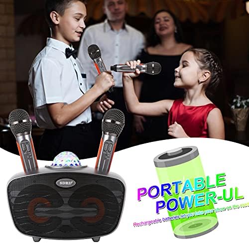 Bluetooth машина за караоке со 2 безжични микрофони, Sinwe Portable PA Sonder System со диско топка и забавни светла, за возрасни и деца, свадба,