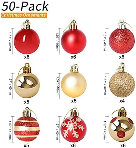 Funarty 50ct Божиќни украси за божиќни топка Shatterproof е новогодишни топки украси мали 40мм/1,57 за украси за венчавки за венчавки