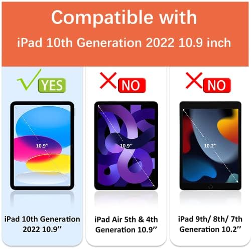 iPad 10-та генерација кутија 2022 со држач за моливи, 10-тиот Gen iPad Case со 360 ° Swivel Kickstand, солиден заштитен капак на телото