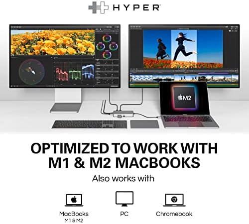HyperDrive M1 M2 MacBook Pro USB Hub-10-во-1 USB Hub Dual 4K HDMI, Ethernet, USB-A, USB C Адаптер, 100W PD, MicroSD/SD, Аудио Приклучок-Компатибилен