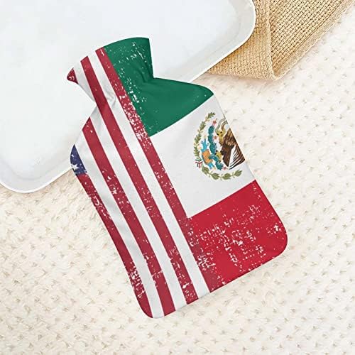 Американско мексико знаме со топла вода шише со мека покривка 1L голема класична потопла торба за нозе на рамо на вратот на вратот