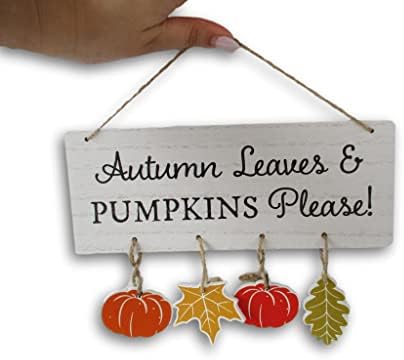 Виси есенски тематски '' есенски лисја и тикви ве молам! Знак за украси со акценти - 9,5 x 3,75 инчи