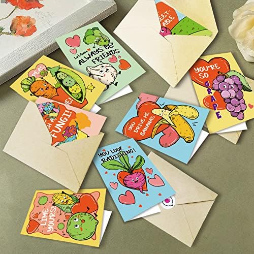 Chenive картички за ден на в Valentубените за деца, смешни зеленчуци и овошје честитки, сет од 40 картички за ден на Денот на вineубените