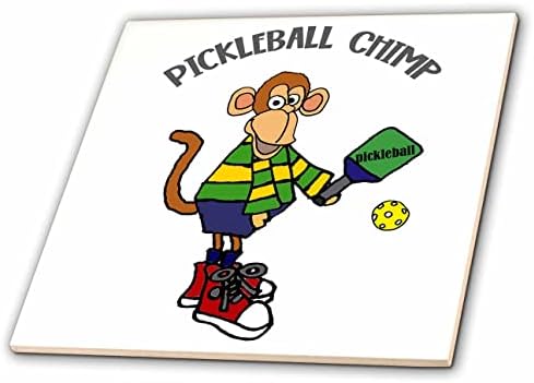3dRose Смешни Симпатична Мајмун Играње Мариноване Игра На Зборови Paickleball Шимпанзо Цртан Филм-Плочки