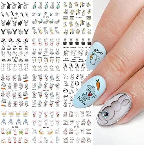 Налепници за нокти за зајаче Велигденски нокти декорации за налепници за уметност на ноктите декорации за зајакнување на морков, фолија