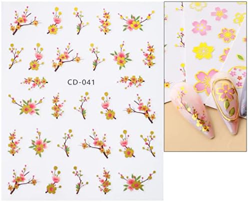 Цветни 3Д налепници за уметност на нокти Декларации Златни геометриски линии опкружуваат декорации за нокти розови цреша цветаат праска