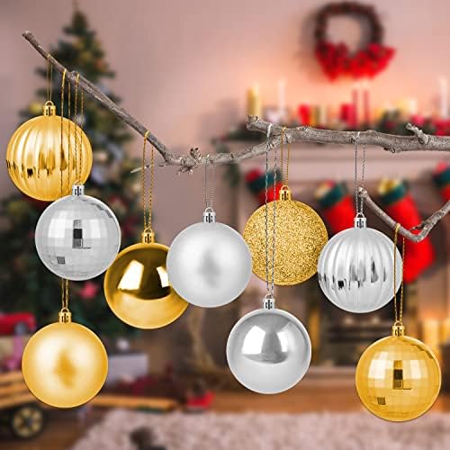 72 парчиња златни сребрени украси топки, божиќни топчиња украси, декоративни расипувачки отпорни украси за елки за домашна канцеларија за украси за украси за Божиќ,