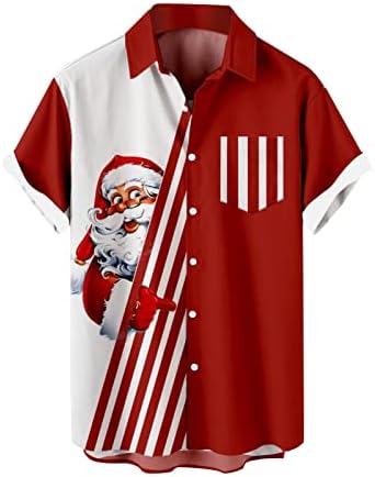 Mensgta Mens Printed Christmas Brignats Short Sneove Копче надолу кошули со кошули за човекот Супер М
