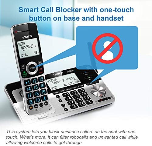 VTech VS113-5 Продолжен опсег 5 слушалки за безжичен телефон за дома со блокирање на повик, поврзете се со Bluetooth на Cell, 2 екран со