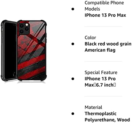 DJSOK Компатибилен Со Случај за iPhone 13 Pro Max, Црно црвено Дрво Жито Американско Знаме Макс Мажи Жени Фан, Дизајн Шема Назад