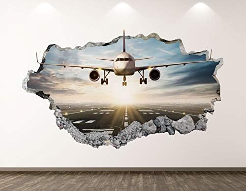 Авион за слетување на западната планина, wallиден декор, уметнички декор, 3Д разбиен аеродром налепница постер Детска соба за мурал обичај подарок