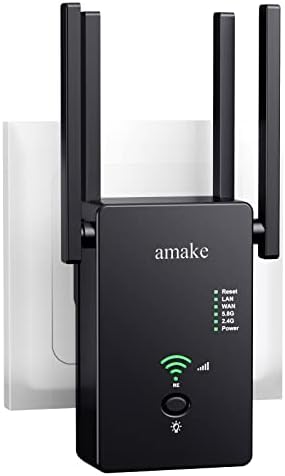 Amake WiFi Extender, WiFi Booster, WiFi Repeater - Покриеност до 2640sq.ft и 25 уреди, засилувач на Интернет, брзо поставување, засилувач за