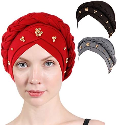 3 пакувања жени турбан, шарен цветни печатени една плочка Елегантна истегнување турбан глава за завиткување за хемо за карцином