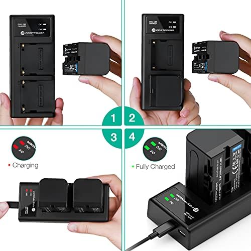 FirstPower NP-F750 Battery and Dual USB Charger for Sony NP-F550 F570 F750 F770 F960 F970 Battery Sony CCD-TRV215 CCD-TR917 CCD-TR315 HDR-FX1000