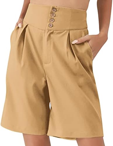 Бермуда шорцеви за жени летни обични колена должина на коленото со висока половината со џерси со џебови со џебови, баги салон удобни