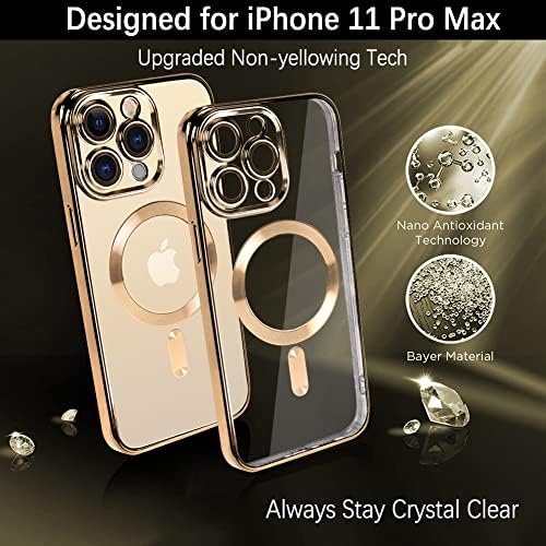 WPCase Магнетни Јасно Случај Дизајниран за iPhone 11 Pro Max Злато со [Заштитник На Објективот На Камерата &засилувач; Компатибилен