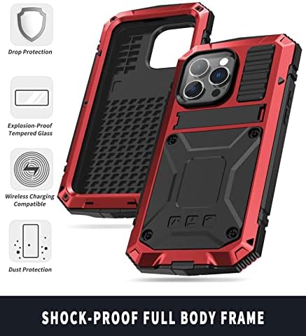 JGY iPhone 14 Pro Max Метал Случај Со Kickstand Екран Заштитник Камера Покритие Цврст Воен Оклоп Издржлив Полно Тело Тешки Ударни Отпорни