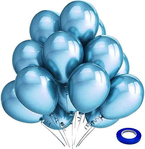 Безенте Сини Метални Хромирани Балони Од Латекс, 100 Пакети 12 инчни Тркалезни Хелиум Сини Балони За Роденденски Туш За Бебиња