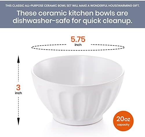 4 -парчиња керамички чинии поставени од Maison Neuve - 5,75 инчи / 20 унци сите намени за кујна - Стабилна, машина за миење садови и микробранови