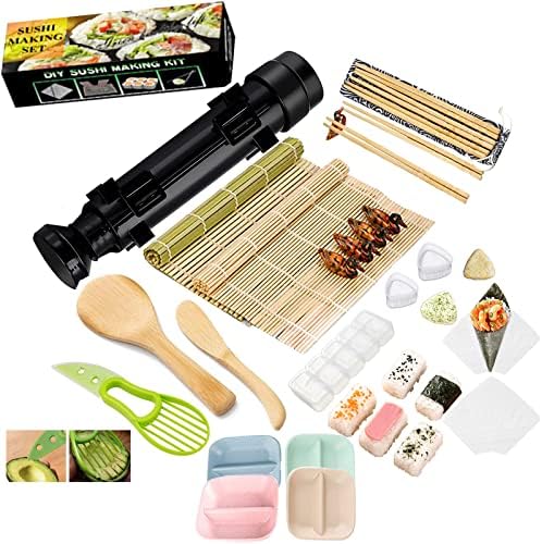 Hersance Sushi Chit за почетници, DIY Sushi Kit 26 во 1 Комплет за производи за производи за суши за храна, комплет за производство