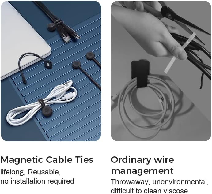 Eureka ергономски магнетски кабелски врски што можат да се користат, 10 пакувања гумени вртења со силен магнет за склучување и организирање