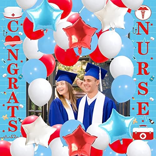 Медицинска Сестра Дипломирање Забава Украси 2023 Медицинска Сестра Дипломирање Украси Честитки Медицинска Сестра Трем Знак Црвени И Сини Балони