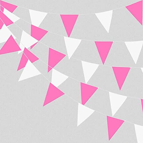 40 метри 131 стапки ткаенини розови и бели знаци за пикани, транспаренти, знамиња на триаголник на отворено девојки жени роденденски забави