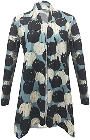 Женски џемпери за Ноќта на вештерките, плус големина тинејџерка девојка црна мачка тиква печати кардиган палто врвови обични џемпери
