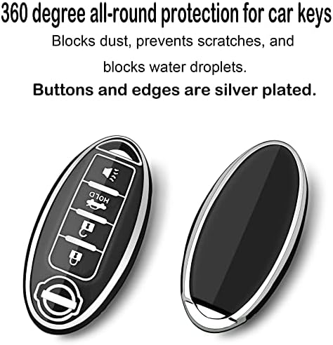 Yonmcfn за Nissan Key Fob Cover со кожен клуч за клучеви, мека TPU 4 копчиња клуч за клучеви, Fit 2015 2017 2017 2018 Altima Pathfinder