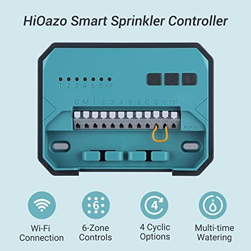 Контролер на Hioazo Smart Sprinkelr 6 зона, контролер за наводнување во затворен простор WiFi, бесплатна апликација, поддржува сензор