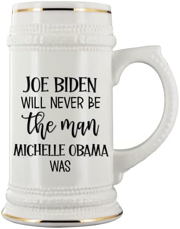 Анти Бајден пиво кригла oeо Бајден никогаш нема да биде човекот Мишел Обама беше смешен политички меми шеги про Америка 22 мл. Керамички