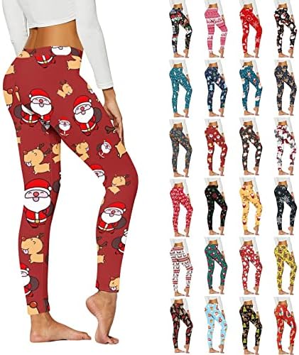 Симпатични божиќни панталони за пижами за тинејџери 2022, контрола на стомакот плус големина Божиќ графички Y2K истегнат мек тренинг