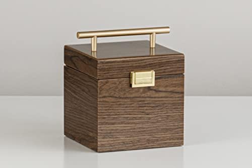 Омбре дома дрвена стабилна кутија за накит за кутии за складирање Организатор за складирање на куќиште, приказ на куќишта, за заработка, прстени,