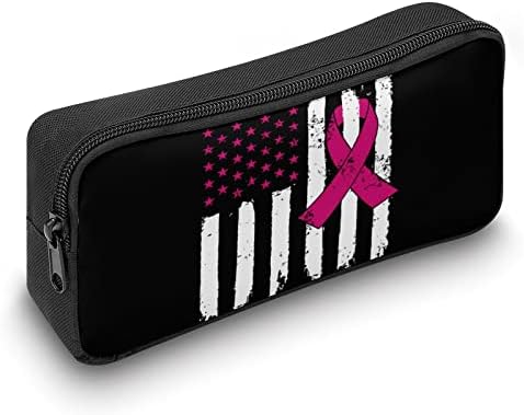 Свеста за рак на дојка Американско знаме со молив со молив, yho голема кутија за моливчиња за шминка торбичка торбичка за канцелариски