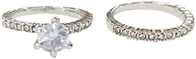 2023 Нов 2 парчиња прстен за капки на вода бел циркон кристален прстен двојка прстен поставен моден двојка дијамант прстен луксузен женски
