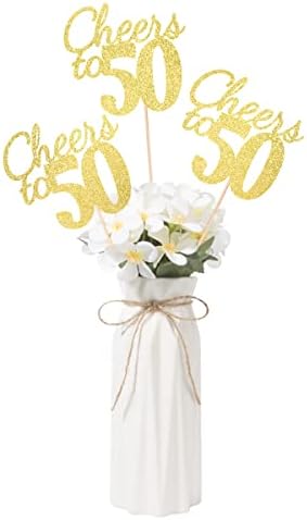 Гексолену Навива на 50, 10 Спакувајте Двострани Златни Сјајни 50-Ти Роденденски Центри За Маси, Број 50 Роденденски Топери За Забави За Забави