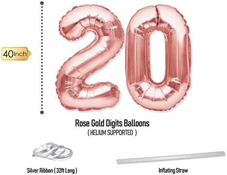 20 Забави За Нејзиниот Розово Злато 20 Ти Роденден Украси За Жени И Девојки Со Среќен Роденден Балон Банер И Цифрени Балони Вклучувајќи