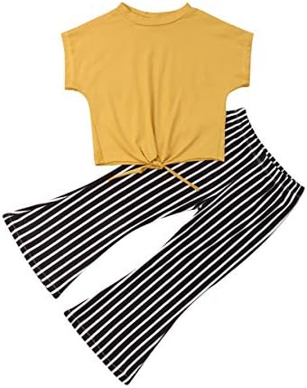Детско дете девојче лето лента со дното на bellвончето, жолта култура на топки+ одблесоци широки панталони пролетни облеки сет