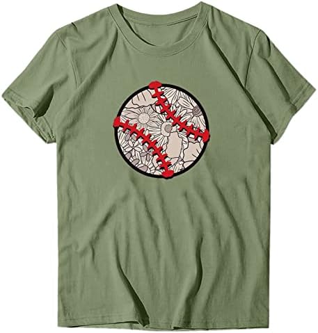 Основи на Miashui BASICS Долги ракави маички жени жени обични бејзбол печатење кратки ракави екипаж вратот лабава маичка со маички