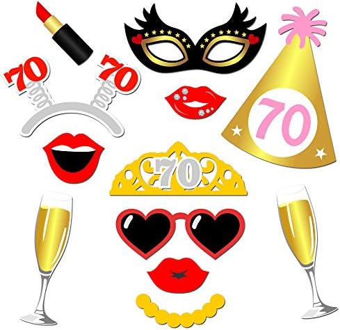 70 -та роденденска забава Фото штанд реквизити со стап за неа Смешен шик 70 -ти роденден црни и златни украси, Konsait 70 Среќен роденденски