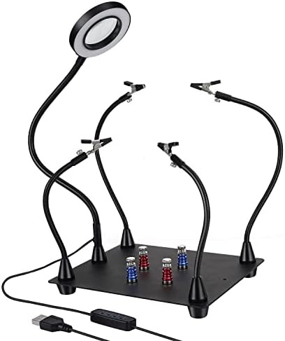 Магнетна помош за помош, лемење Помош за помош, 3x лупа на стакло LED светло, 4 држач за плоча на колото PCB и 4 Флексибилни магнетни раце