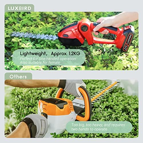 Luxbird безжични ножици за трева, 2-во-1 мини хеџ тример безжичен, лесен рачен тример за трева, електричен тример за грмушки со