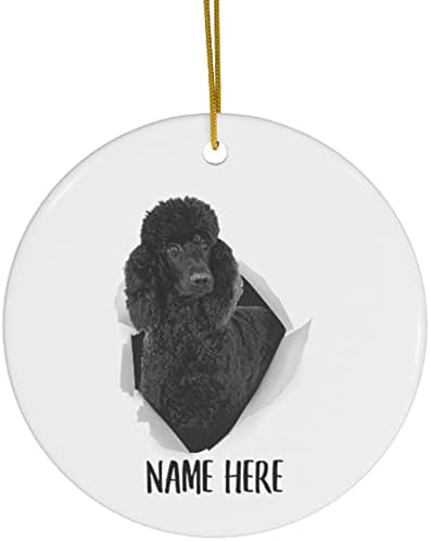 Симпатична стандардна пудлица црна персонализирана име подароци 2023 украси за новогодишна елка керамички круг