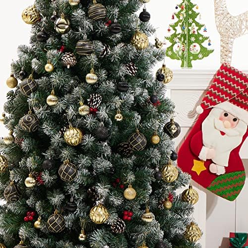 100 парчиња украси за елки за елки, сет, црно -златно разновидно распрскувано божиќни топки Декорации, декоративни висечки чамци за